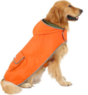 Adventure-Ready Reversible Dog Raincoat - Camo & Orange Slicker Poncho for All Breeds.